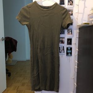 olive green body con sweater dress